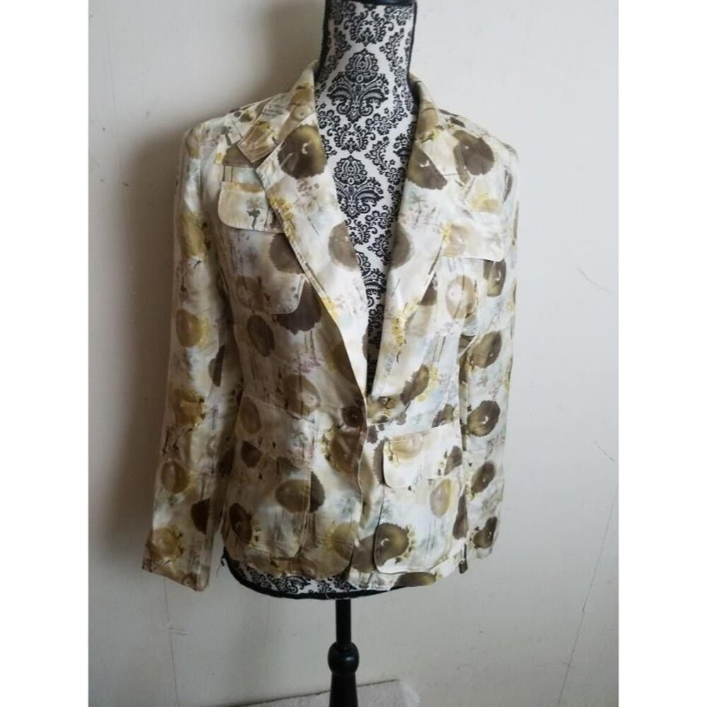 Rutzou Size 6 Silk Blazer Lightweight Single Button Multi Color Circles Women's
